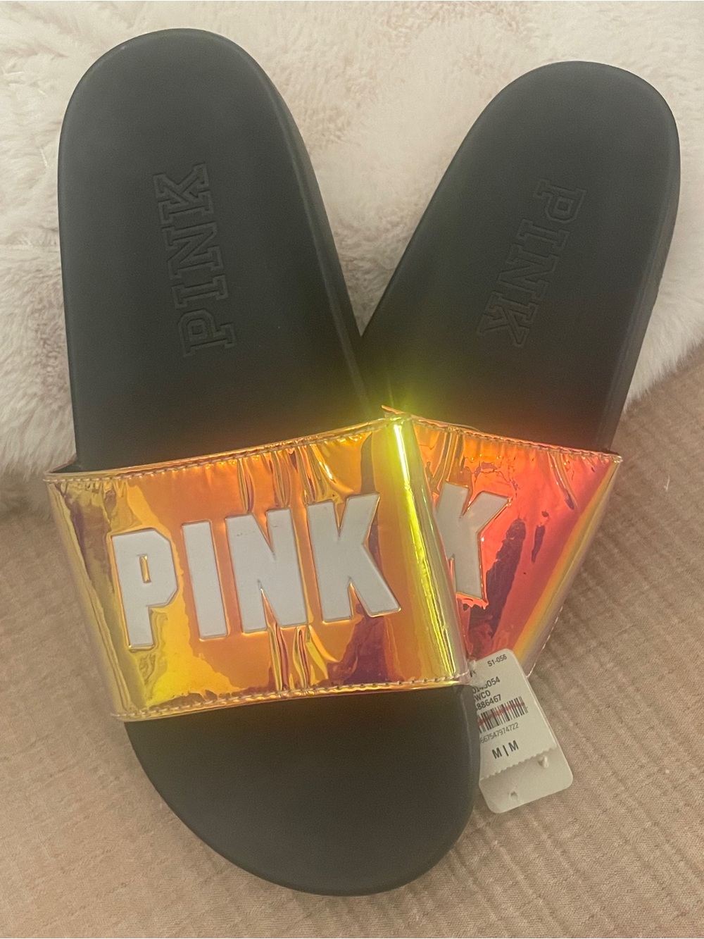 Victoria's Secret iridescent PVC Slide Sandals Flip Flop Slippers - NWT‎ size M